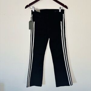 All Saints Heidi Black Flared Leg High‎ Rise Cropped Jeans White Stripes Size 26